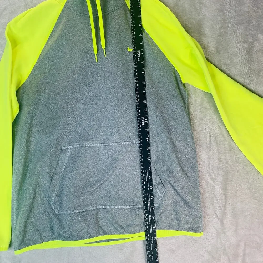 Nike Therma-FIT Men’s Medium Gray Volt Neon Pullover Hoodie Thumbhole Athletic